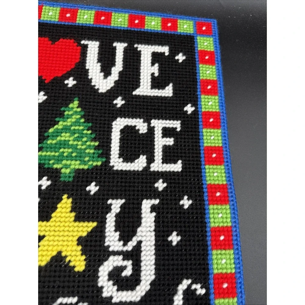 Plastic Canvas December Wall Decor Completed Christmas Love Joy 12 X 18
